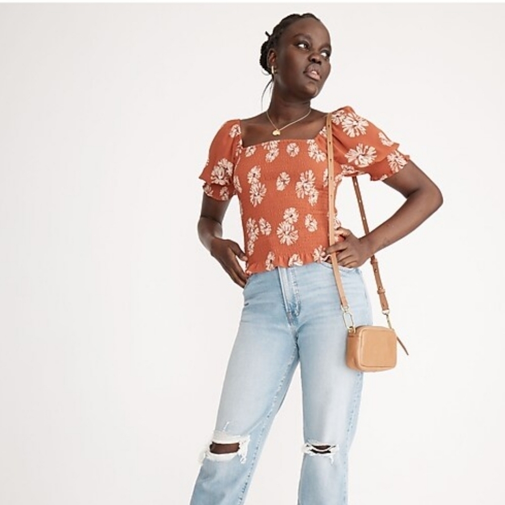 Madewell Orange Floral Blouse